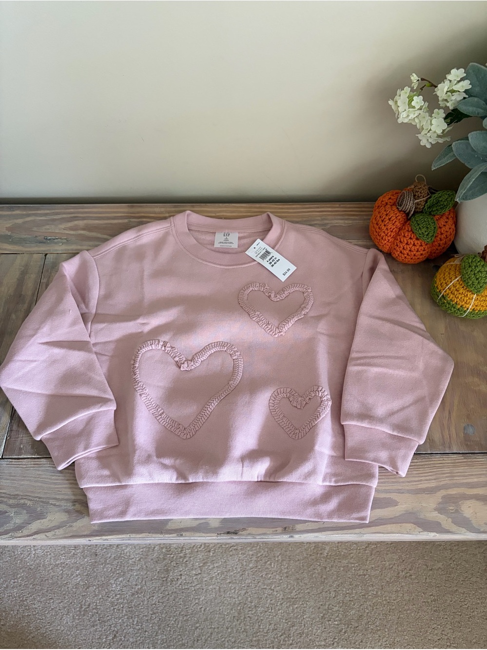 GAP Light Pink Raised Hearts Sweatshirt 🆕